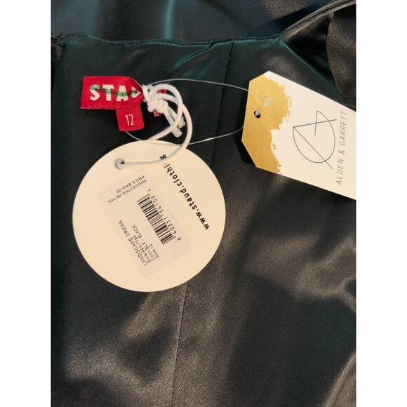 STAUD Black Satin Landscape Corset Mini Dress NWT $495, Size 12 - Picture 8 of 8